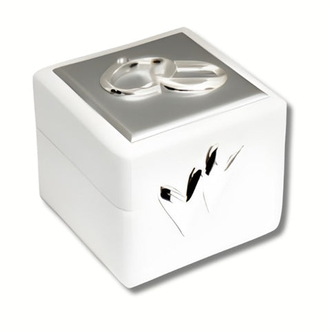 Wedding Ring Box 2 slot White and Silver