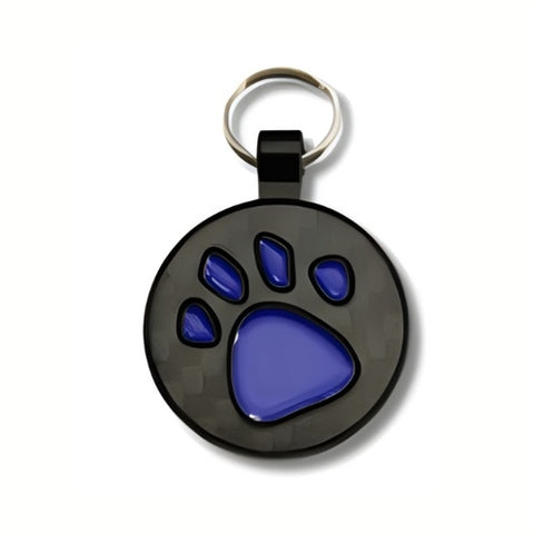 Circle Carbon Fibre with Blue Paw Pet Tag