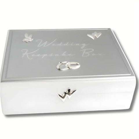 Wedding Keepsake Box White and Silver