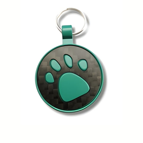 Circle Carbon Fibre with Green Paw Pet Tag