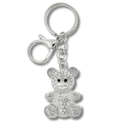 Silver Bear Keyring with Clear Stones