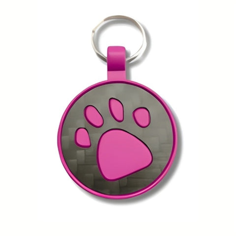 Circle Carbon Fibre with Pink Paw Pet Tag