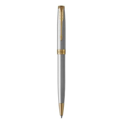 Pen Sonnet Stainless Steel Gold Trim Ballpoint Parker